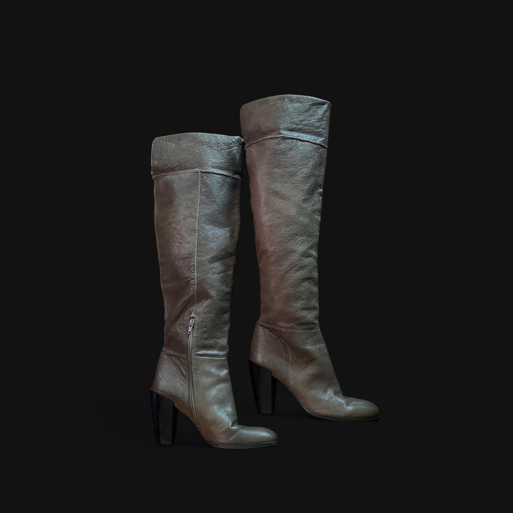 Y2K Nine West Grey leather knee high + over the knee high heel boots - Picture 2 of 6